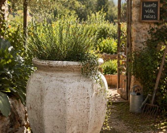 Large Rustic Clay Planter Pot, Handmade Outdoor Garden Urn, Vintage Terracotta Flower Pot, Mediterranean Farmhouse Decor,Large Patio Planter