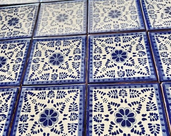 Hand-painted Mexican Talavera tile, 4.13&quot;, premium quality. Ideal for kitchens, walls, stairs, or Mediterranean-style remodels