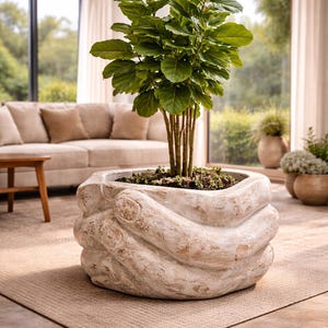 Large Planter 19.7x15.7 Inches – Intertwined Hands Planter, Large Pot for Indoor Tree, Sculptural Plant Pot, Large Pot for Monstera