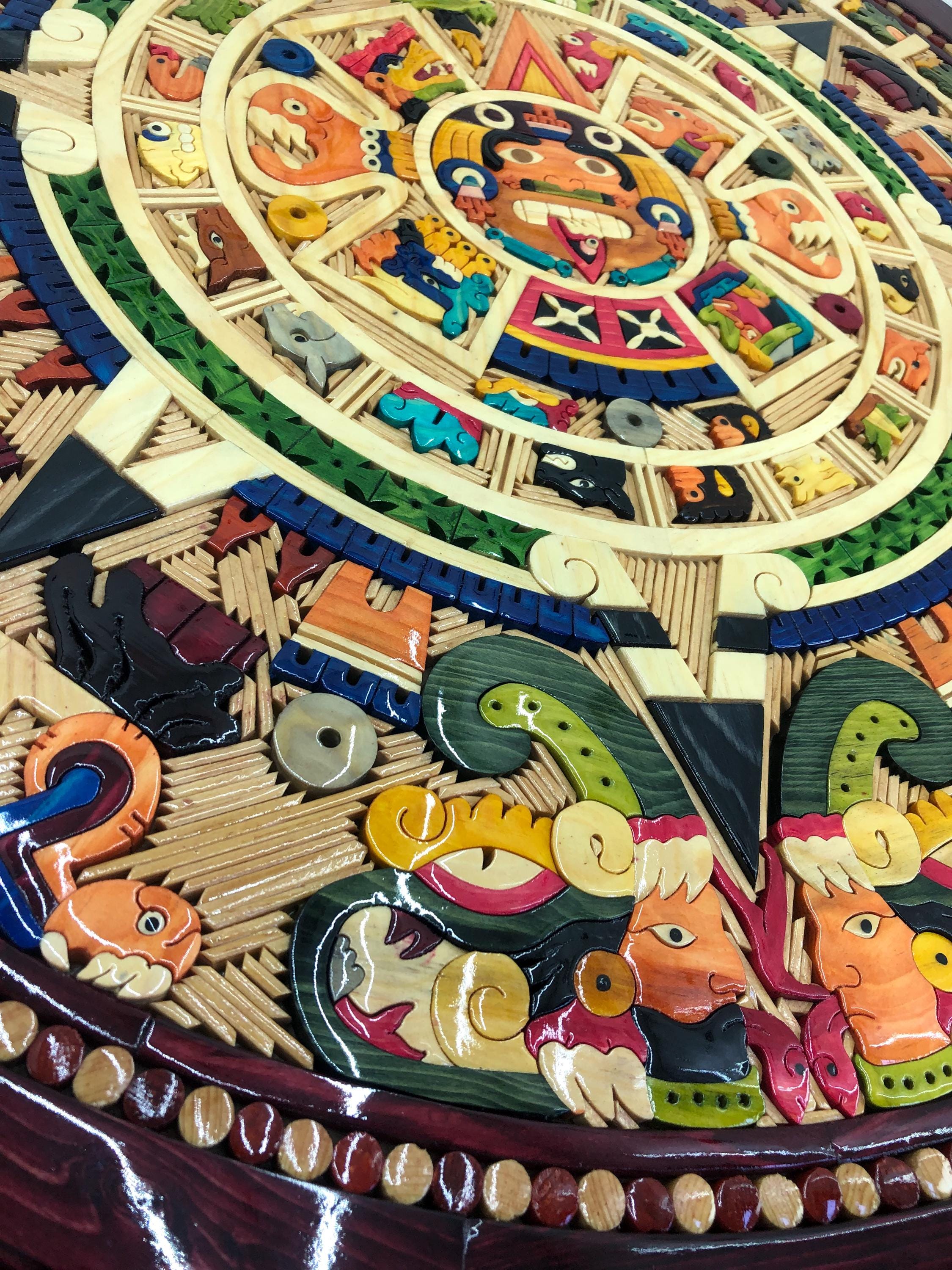 30 Inch Aztec Calendar Wall Art – Hand Carved Wooden Mayan Sun Stone ...