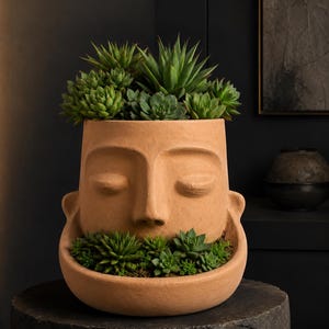 Sculptural Face Planter, Handmade Clay Pot, Modern Statement Decor