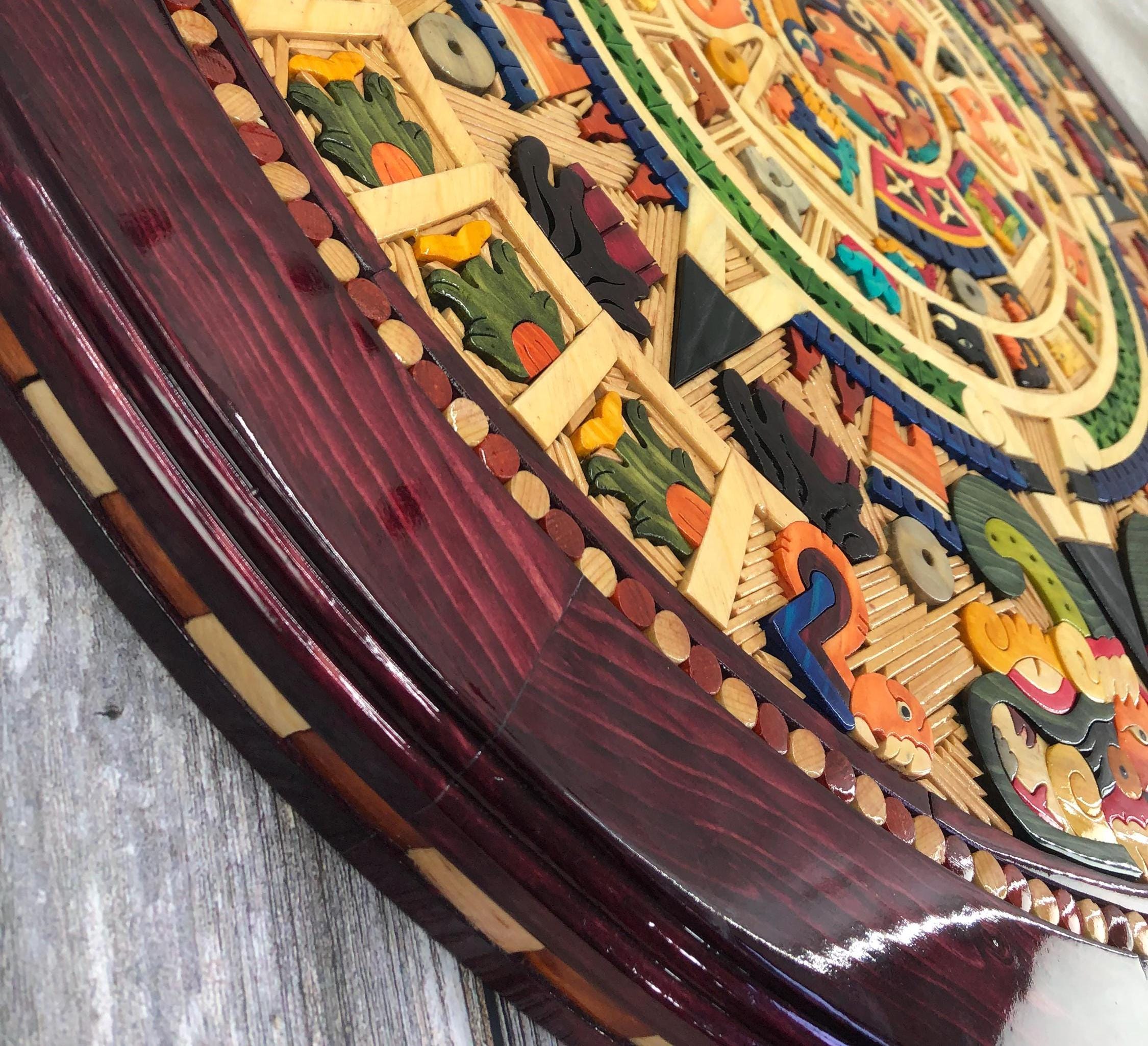 30 Inch Aztec Calendar Wall Art – Hand Carved Wooden Mayan Sun Stone ...