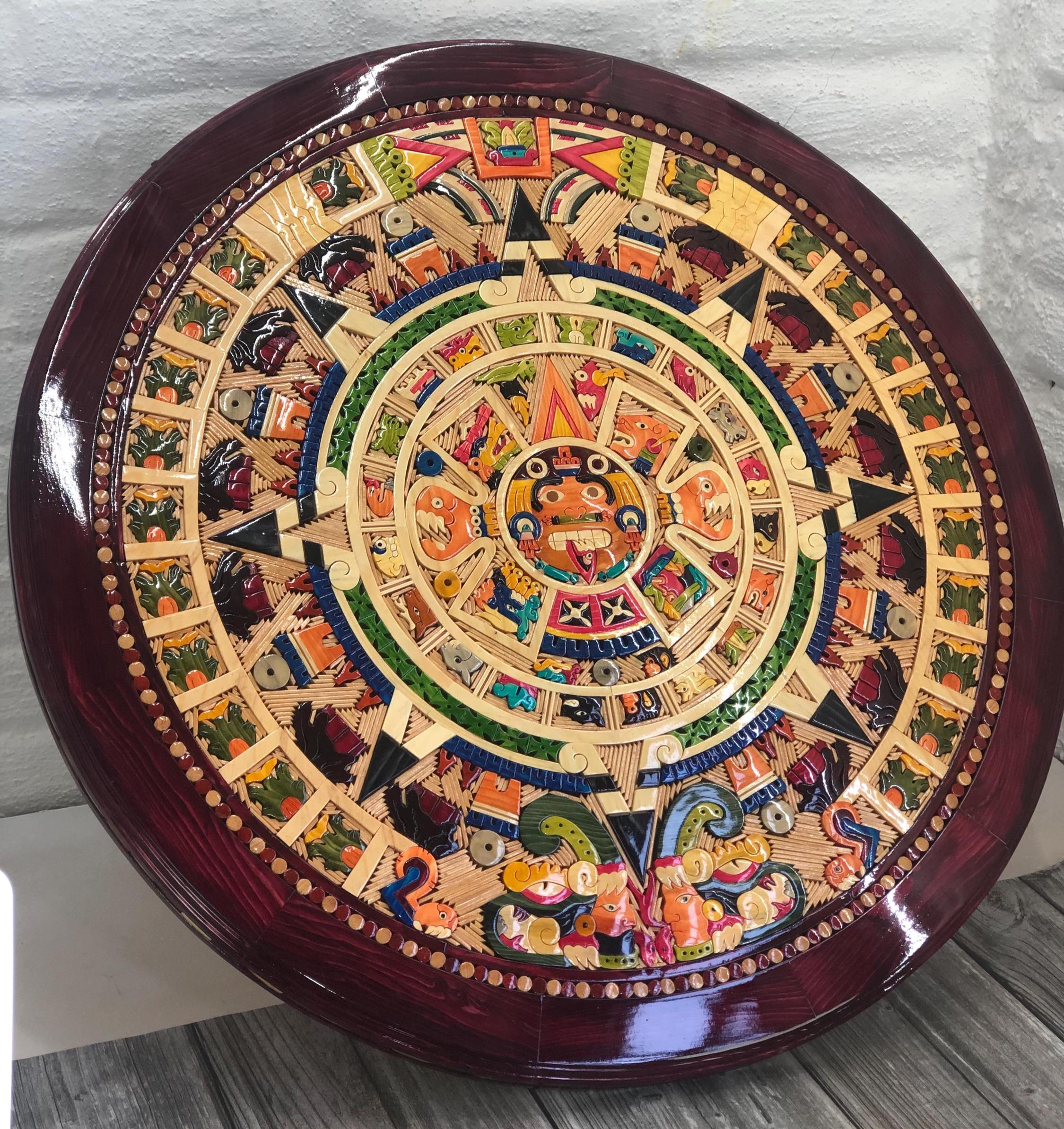 30 Inch Aztec Calendar Wall Art – Hand Carved Wooden Mayan Sun Stone ...