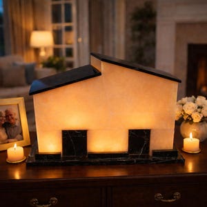 Modern Onyx House Memorial Urn with Warm Light – Double Companion Cremation Urn for Parents or Couples – Elegant Decorative Home Tribute