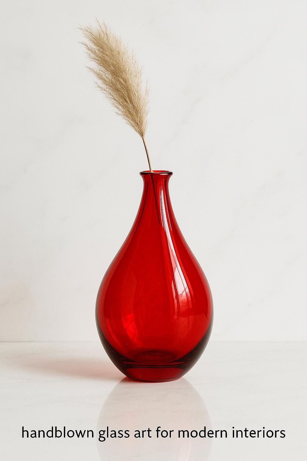 手吹きの赤いガラスの花瓶 – 高級職人の作品 13.3インチ x 8.2インチ x