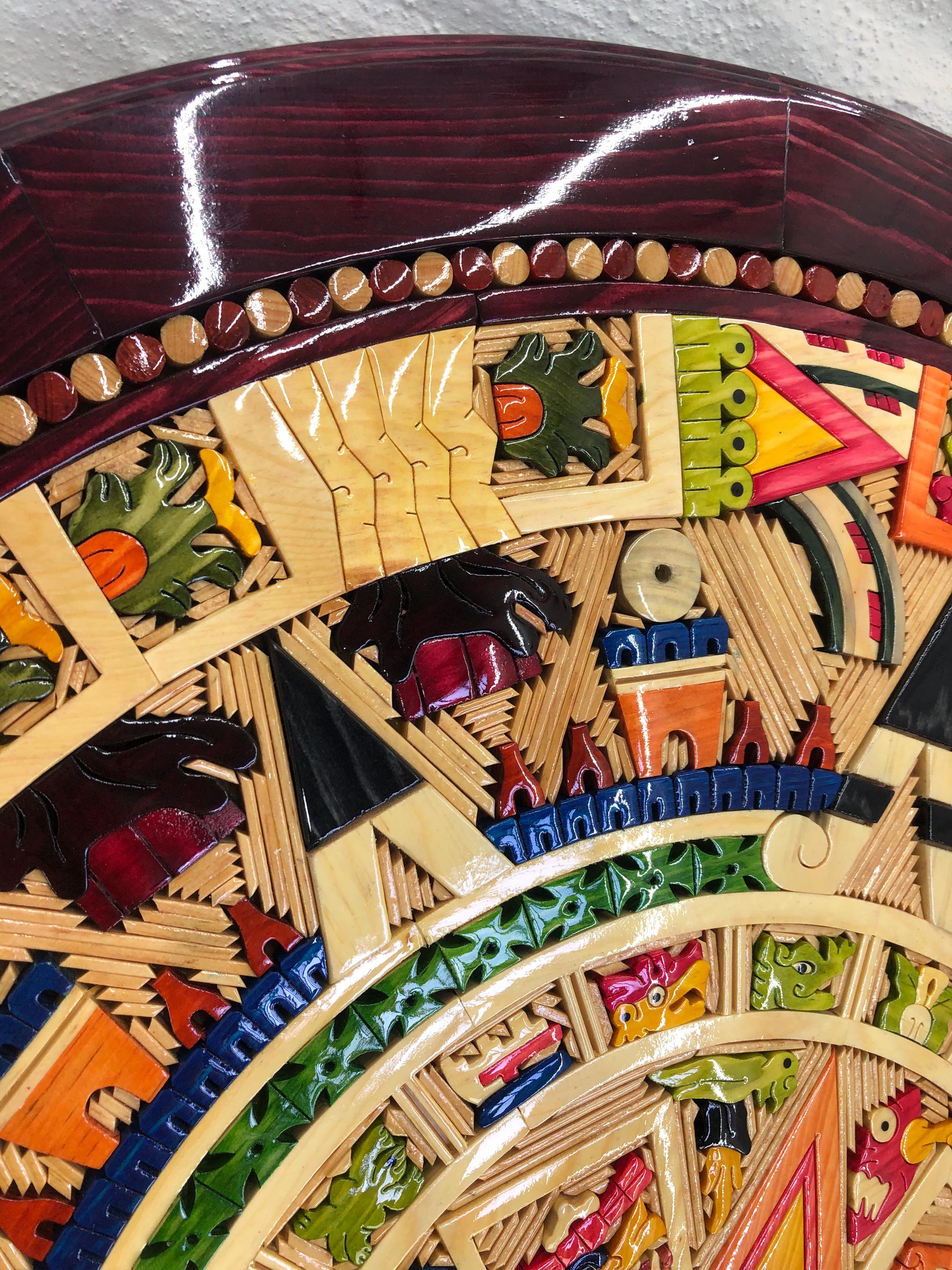 30 Inch Aztec Calendar Wall Art – Hand Carved Wooden Mayan Sun Stone ...