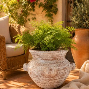 Large Rustic Clay Planter | Handmade Mexican Terracotta Pot | Farmhouse Decor | Whitewashed Ceramic Vase | Indoor Outdoor Planter