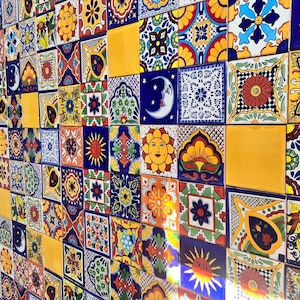 100 Hand-Painted Mexican Talavera Tiles – Authentic 4x4” Ceramic Tiles – Colorful Mixed Designs for Kitchen, Backsplash & Home Decor