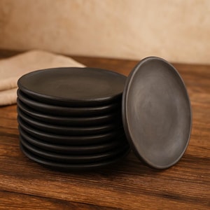 Set of 6 Handmade Black Clay Plates – 4.7 inch (12 cm) Oaxaca Barro Negro Pottery – Authentic Mexican Artisan Tableware