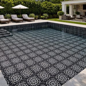Black Talavera Tile 4x4 – Handmade Mexican Ceramic Tile, Glossy Black & White Pattern, Kitchen Backsplash, Bathroom, Pool, Indoor Outdoor