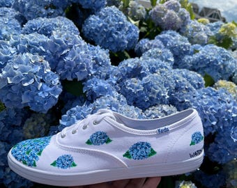 Hydrangea Painted Shoes (Custom Hand Painted Canvas Keds)