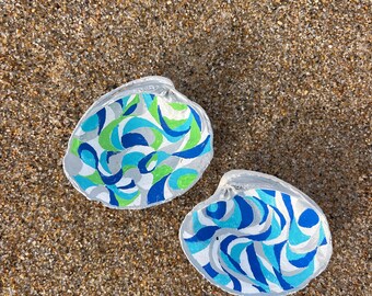 Swirling Blues Hand-painted Shells (Set of 2)