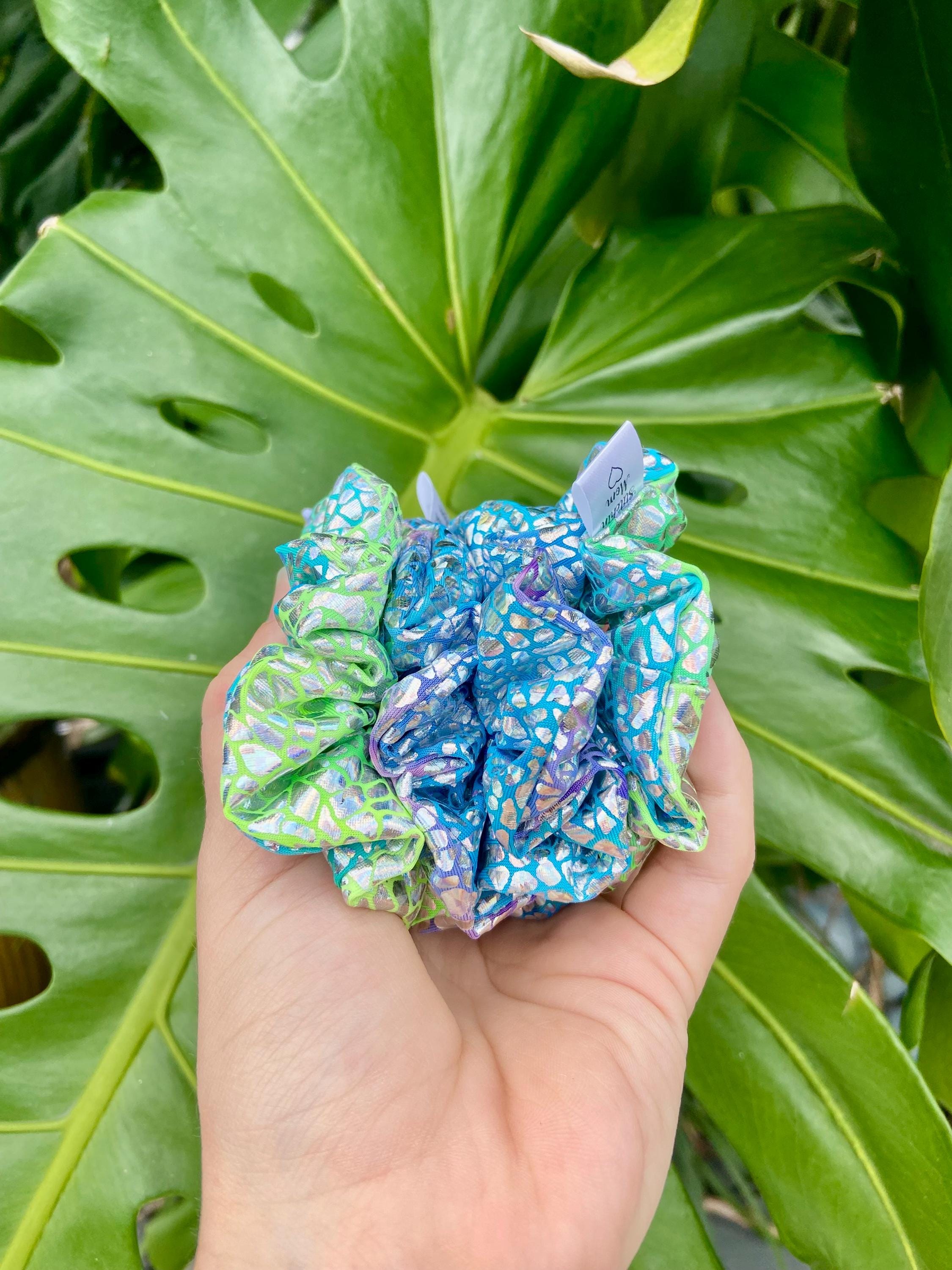Mini Rainbow Holographic Scrunchie | Shiny Hair Tie - Etsy display picture 1