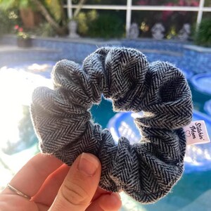 Blue Herringbone Regular Scrunchie | Handmade Hair Accessory