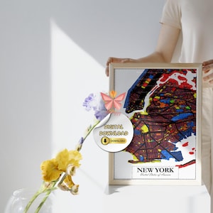New York City Map Art Print: Colorful NYC Wall Decor (Digital Download A3 Size)