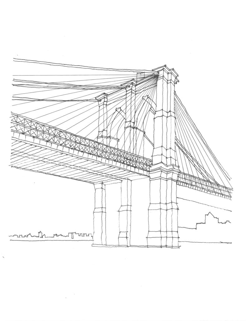 Watercolor Traceable Outline Drawing -- Brooklyn Bridge - Etsy