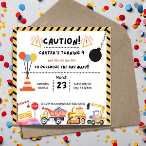 Boy&#39;s Bulldozer Birthday Party Invitation - Construction Theme -  Digital Template