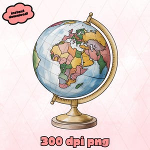 Globe aquarelle PNG, Clipart géographie de la rentrée, graphique éducatif carte du monde, conception douce pour l'enseignant, élément esthétique de la salle de classe