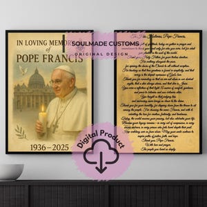 Carte de prière commémorative du pape François en espagnol et en anglais, fichiers PNG et PDF commémoratifs religieux, téléchargement instantané numérique de prière RIP ou DEP
