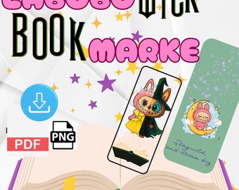 Labubu Bookmark, Whimsical Bookworms Pack, PDF PNG Instant Download, Cute Reading Gift, Kawaii Digital Bookmarks for Kids & Teens, Wicked