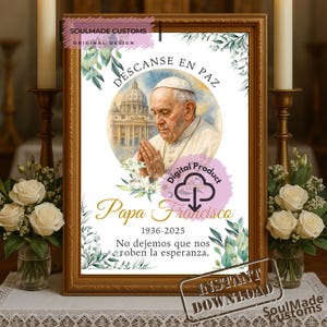 RIP Papa Francesco Bundle 5 x Arte commemorativa digitale, versione spagnola | File PNG commemorativi religiosi | Download digitale della sala di preghiera