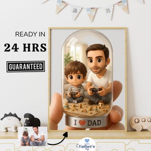 Personalized Father's Day Ghibli Portrait, 3D Cartoon Miniature Style Best Dad Gift, Anime from Your Daddy Photo, High-Res Cartoon Drawing
