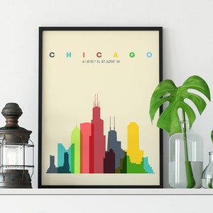 Chicago Skyline Wall Art, Dorm Room Decor, Classroom Poster, Illinois skyline, Skyline art, Office decor, Home decor, Travel cityscape decor image 7