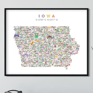 Iowa video game Kaart, Man cave Wall Art Print, Iowa Buurt Kaart, Iowa Gift, Iowa Poster, Iowa Art Print