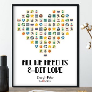 Personalized  Video Game Pixel Wall Art, Custom Relationship Gift Poster (You pick the Pixel graphics and text )