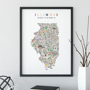 Illinois Video Gaming Poster Map, City Wall Art Print, Illinois Neighborhood Map, Illinois Gift, Illinois Poster, Illinois Art Print