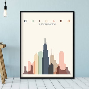Chicago Skyline Wall Art, Dorm Room Decor, Classroom Poster, Illinois skyline, Skyline art, Office decor, Home decor, Travel cityscape decor image 1
