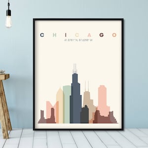 Chicago Skyline Wall Art, Dorm Room Decor, Classroom Poster, Illinois skyline, Skyline art, Office decor, Home decor, Travel cityscape decor