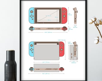 SWITCH Video Gaming Room Decor | Dorm Room Decor | Dimensions Video Game Poster Patent Prints