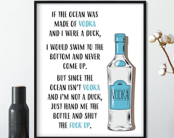 Vodka Bar Cart Wall Art Print, Adult Humor Wall Art, Alcohol Quote Poster, Bar Print, Bar Poster, Man Cave Decor, Housewarming Vodka Gifts