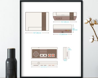 NES Video Gamer Gift Room Decor |  Video Game Art Gift Console Dimensions Patent Prints