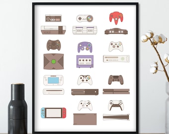 Console Video game poster, Video Gamer Art Print, Game Controllers Poster, Man Cave Decor, Video Game Decor Art, Gamer Birthday Gift Decor