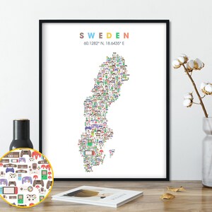 Zweden video game Kaart, Man cave Wall Art Print, Zweden Buurt kaart, Zweden Gift, Zweden Poster, Zweden Art Print