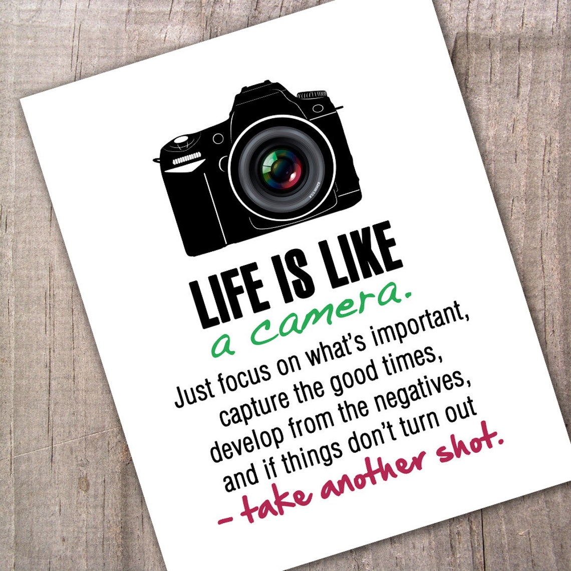 Life is Like A Camera Motivational Wall Art Print Camera Etsy