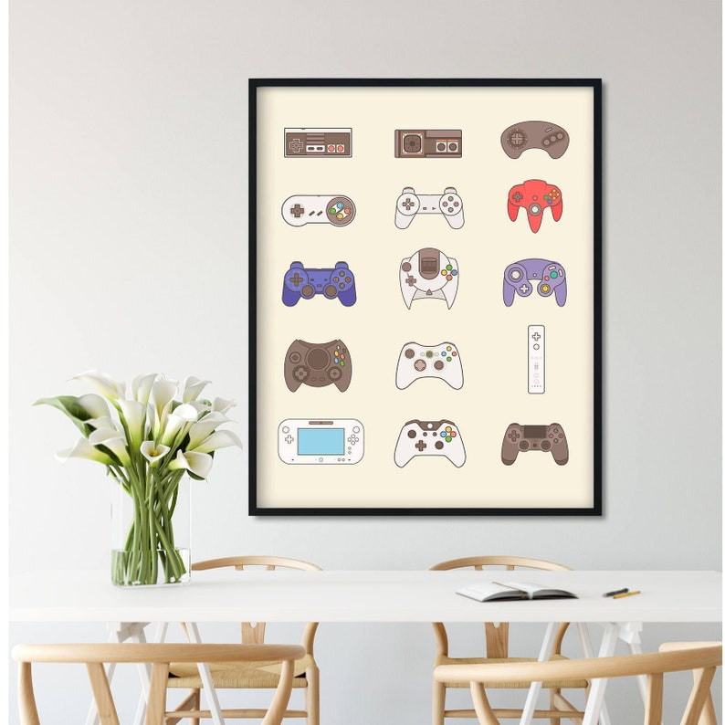 Arte de pared del controlador de videojuegos, cartel de videojuegos, decoración de videojuegos, decoración de sala de juegos, regalo de arte de videojuegos, impresión de videojuegos, videojuego imagen 1