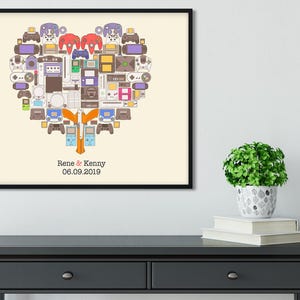 Personalized Gifts Video Game Heart Poster: Cute Custom Gaming Controller Artwork & Decor for Game Rooms