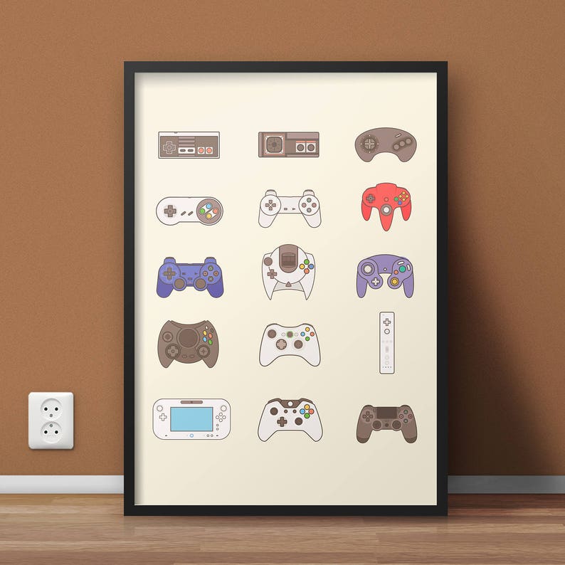 Arte de pared del controlador de videojuegos, cartel de videojuegos, decoración de videojuegos, decoración de sala de juegos, regalo de arte de videojuegos, impresión de videojuegos, videojuego imagen 2