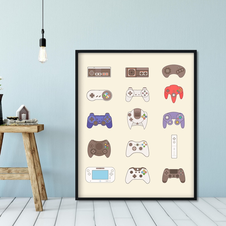 Arte de pared del controlador de videojuegos, cartel de videojuegos, decoración de videojuegos, decoración de sala de juegos, regalo de arte de videojuegos, impresión de videojuegos, videojuego imagen 5