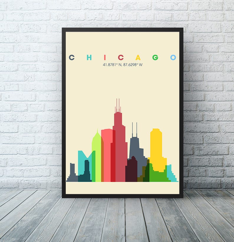 Chicago Skyline Wall Art, Dorm Room Decor, Classroom Poster, Illinois skyline, Skyline art, Office decor, Home decor, Travel cityscape decor image 8
