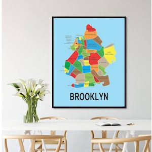 Carte des quartiers de Brooklyn joliment étiquetée : avec Crown Heights, Flatbush et plus encore, cadeau ou décoration parfaits