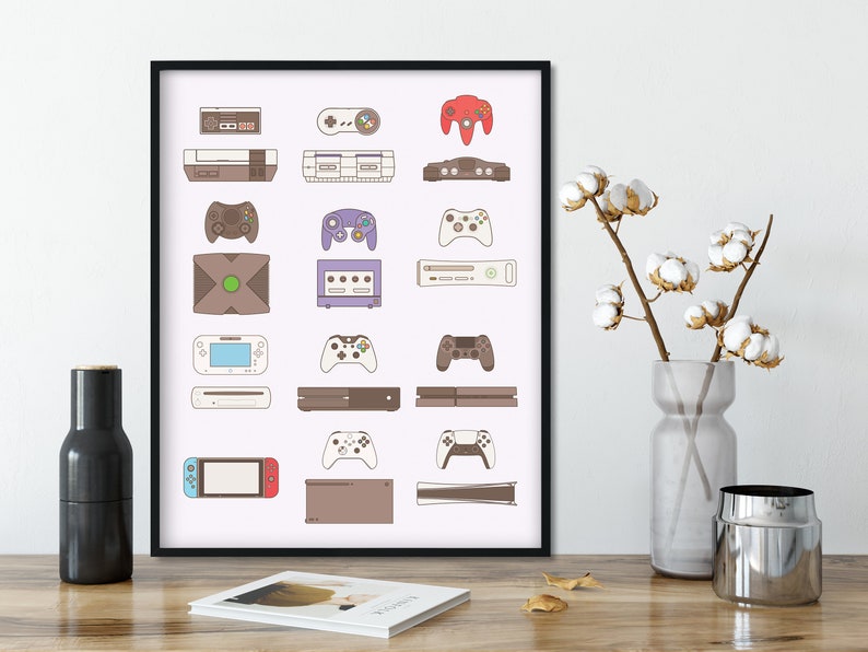 Console Video game poster, Video Gamer Art Print, Game Controllers Poster, Man Cave Decor, Video Game Decor Art, Gamer Birthday Gift Decor Magnolia