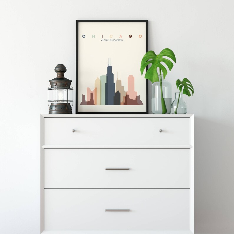 Chicago Skyline Wall Art, Dorm Room Decor, Classroom Poster, Illinois skyline, Skyline art, Office decor, Home decor, Travel cityscape decor image 4