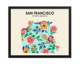 San Francisco Art, City art ,California, Flowers, San Francisco Travel Poster, Vintage San Francisco