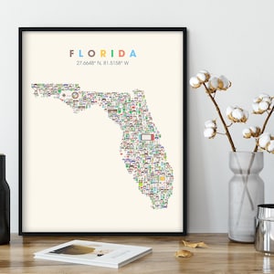 Posterkaart Florida gemaakt van retro videogamecontrollers en -consoles - Perfect Game Room Decor