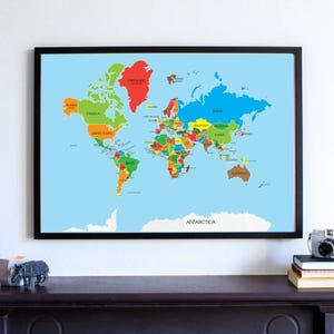 Vibrant Colorful World Map Prints for Kids & Adults: Labeled Wall Art for Home and Travel Lovers