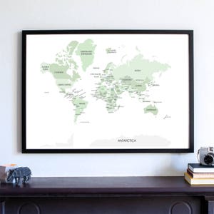 Mapa świata ścienna DRUK ARTYSTYCZNY, mapa moich podróży, mieszkanie studenckie, wszystkie kraje świata, mapa podróży, żądza podróży (odcienie zieleni)